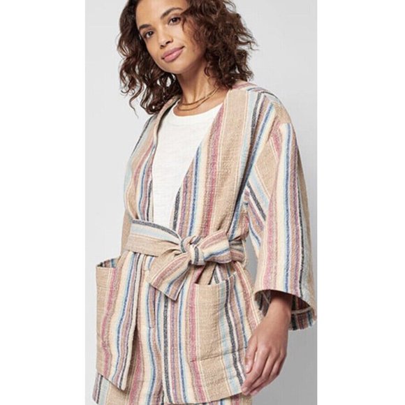 Faherty Mykonos Jacket Surfrider Striped Top Cover-up Cotton Oversized S 263713 - Picture 3 of 7